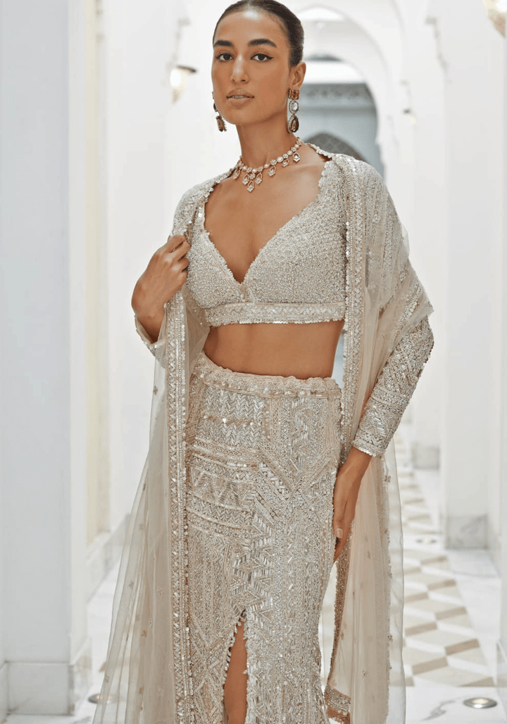 Dusty Pink Embroidered Slit Lehenga Set Nitika Gujral - Fabilicious Fashion