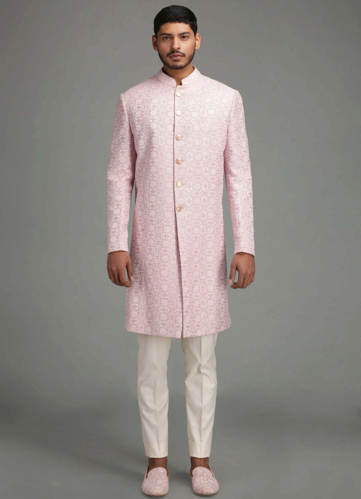 Dusty Pink Paisley Embroidery Sherwani Set Chatenya Mittal - Fabilicious Fashion