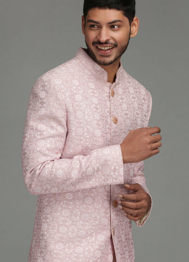 Dusty Pink Paisley Embroidery Sherwani Set Chatenya Mittal - Fabilicious Fashion