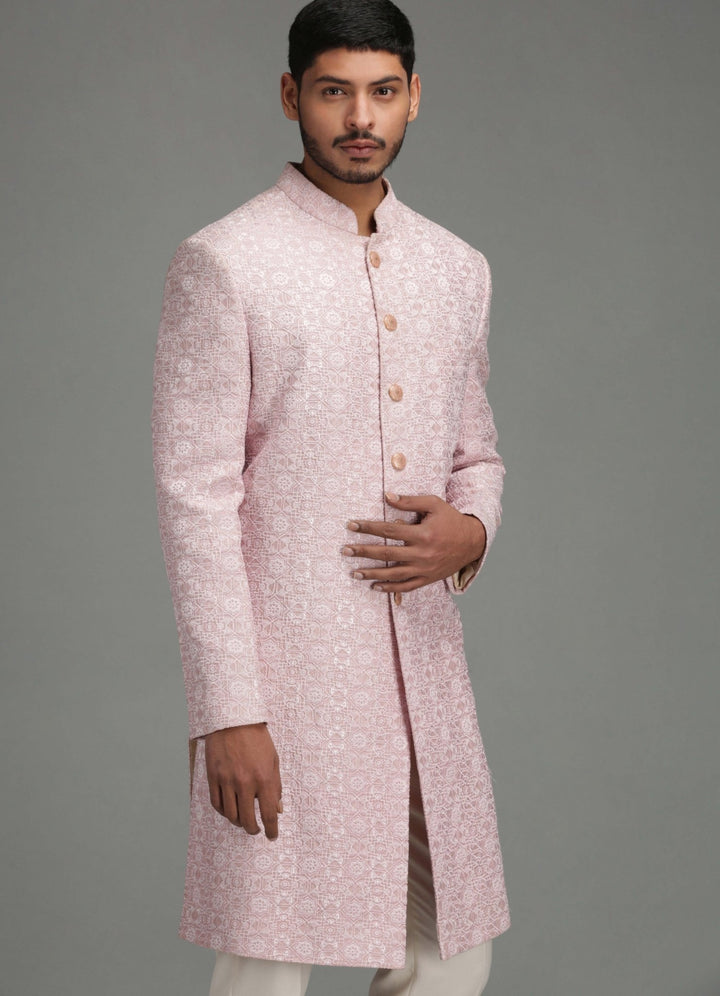 Dusty Pink Paisley Embroidery Sherwani Set Chatenya Mittal - Fabilicious Fashion