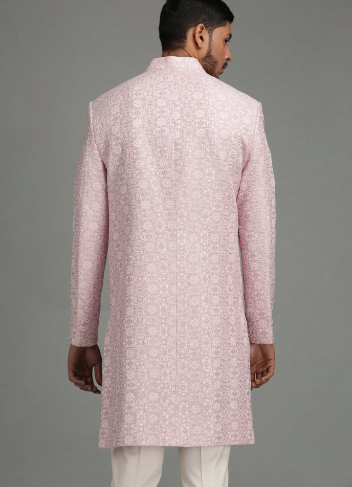 Dusty Pink Paisley Embroidery Sherwani Set Chatenya Mittal - Fabilicious Fashion