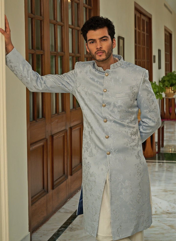 Floral Dream Mint Achkan Set Contrast by Parth - Fabilicious Fashion