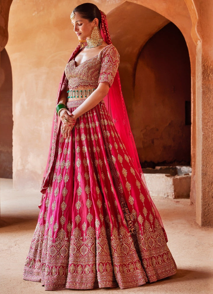 Fuchsia Red Bridal Silk Lehenga Set Nitika Gujral - Fabilicious Fashion