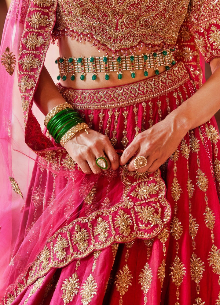 Fuchsia Red Bridal Silk Lehenga Set Nitika Gujral - Fabilicious Fashion