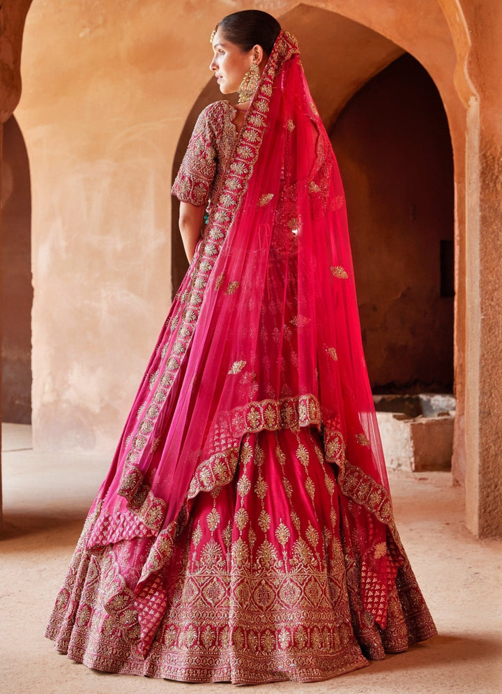 Fuchsia Red Bridal Silk Lehenga Set Nitika Gujral - Fabilicious Fashion