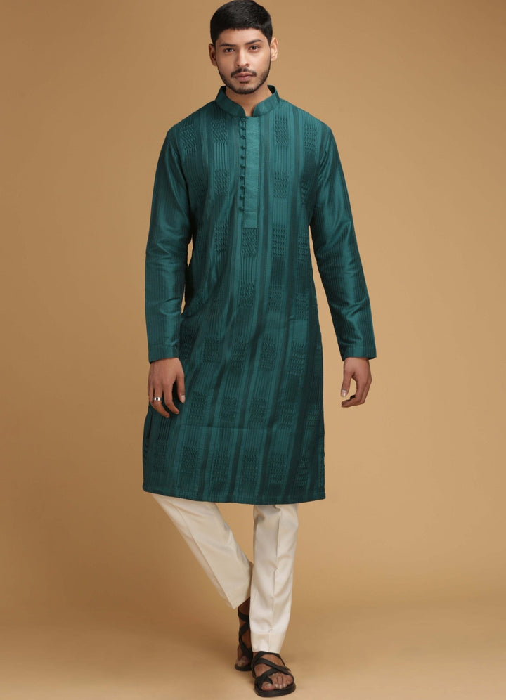 Green Jewelled Tone Silk Kurta Set Chatenya Mittal - Fabilicious Fashion