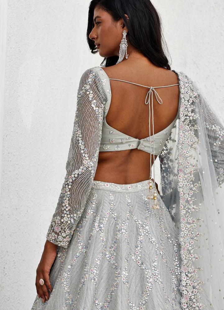 Grey Zari and Mirror Lehenga Set Chamee and Palak - Fabilicious Fashion