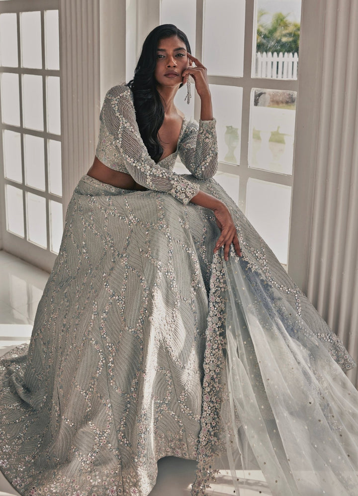 Grey Zari and Mirror Lehenga Set Chamee and Palak - Fabilicious Fashion