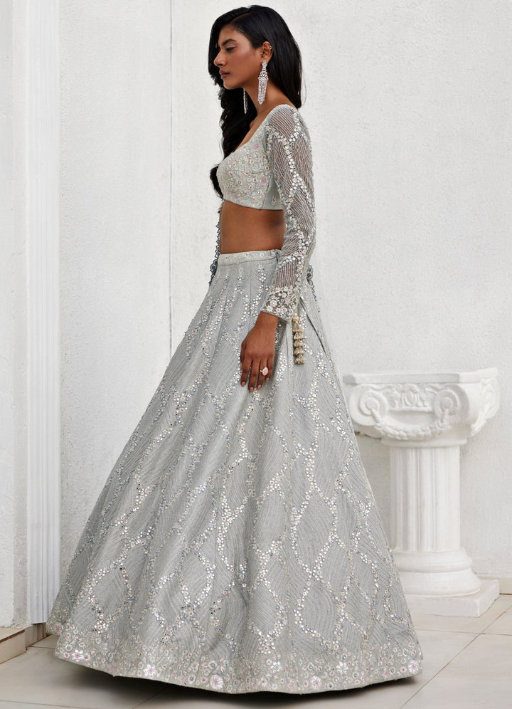 Grey Zari and Mirror Lehenga Set Chamee and Palak - Fabilicious Fashion