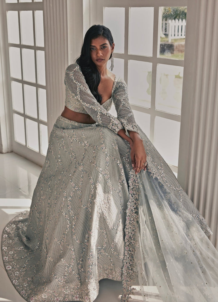 Grey Zari and Mirror Lehenga Set Chamee and Palak - Fabilicious Fashion