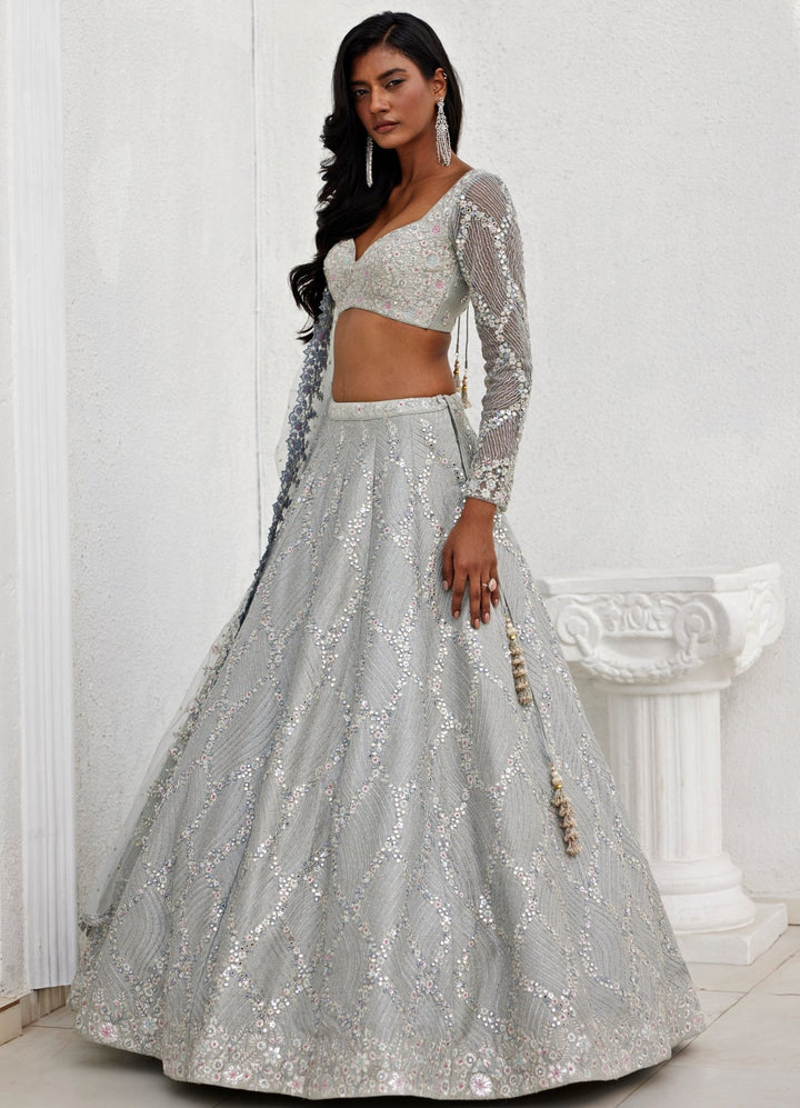 Grey Zari and Mirror Lehenga Set Chamee and Palak - Fabilicious Fashion