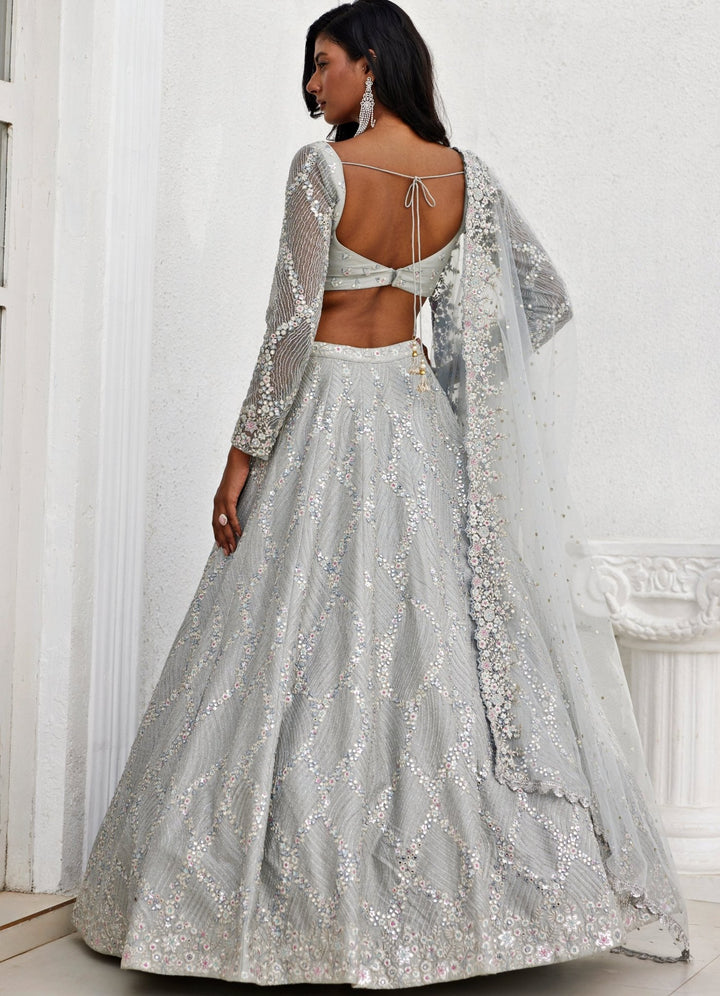 Grey Zari and Mirror Lehenga Set Chamee and Palak - Fabilicious Fashion