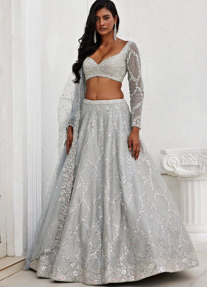 Grey Zari and Mirror Lehenga Set Chamee and Palak - Fabilicious Fashion