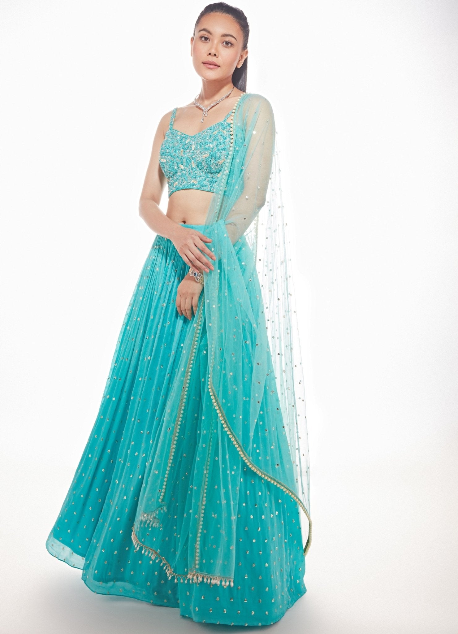 Chamee and Palak Gul Tiffany Blue Lehenga XXL Chamee and Palak Gul Tiffany Blue Lehenga XXL