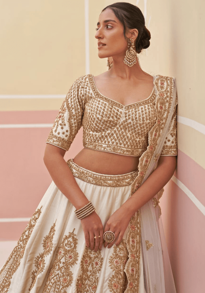 Ivory and Gold Embroidered Bridal Lehenga Angad Singh - Fabilicious Fashion