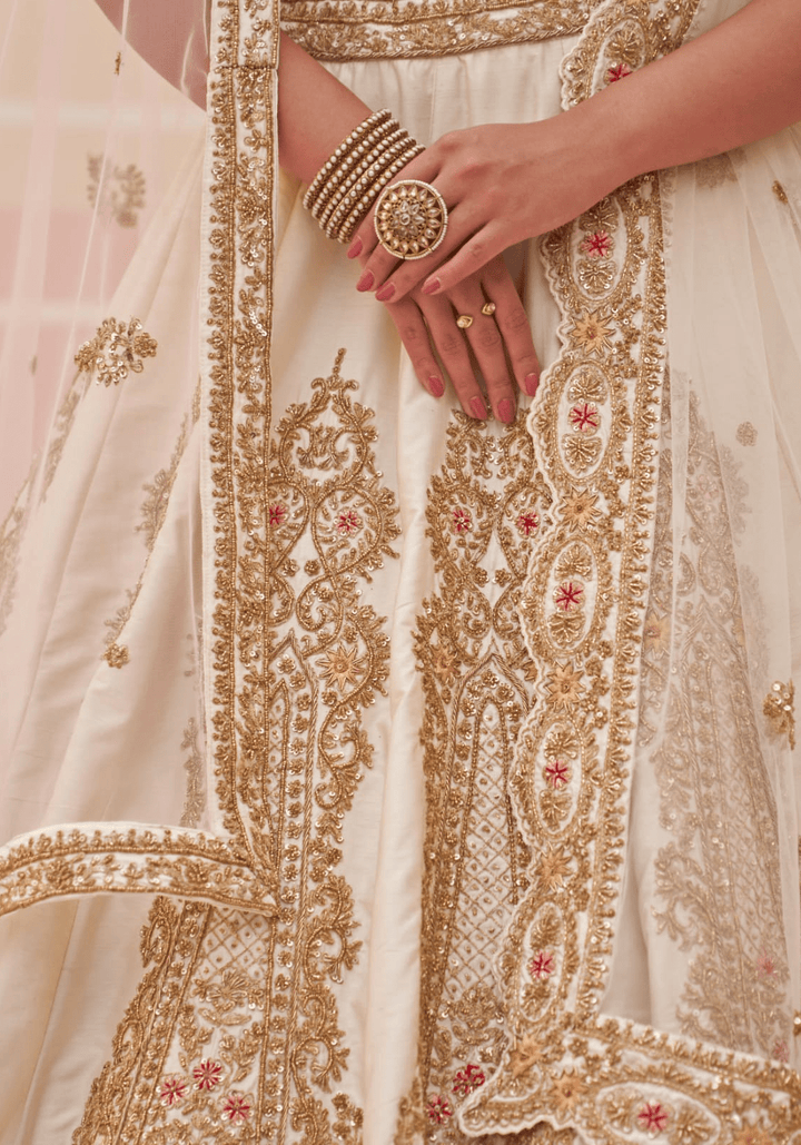 Ivory and Gold Embroidered Bridal Lehenga Angad Singh - Fabilicious Fashion