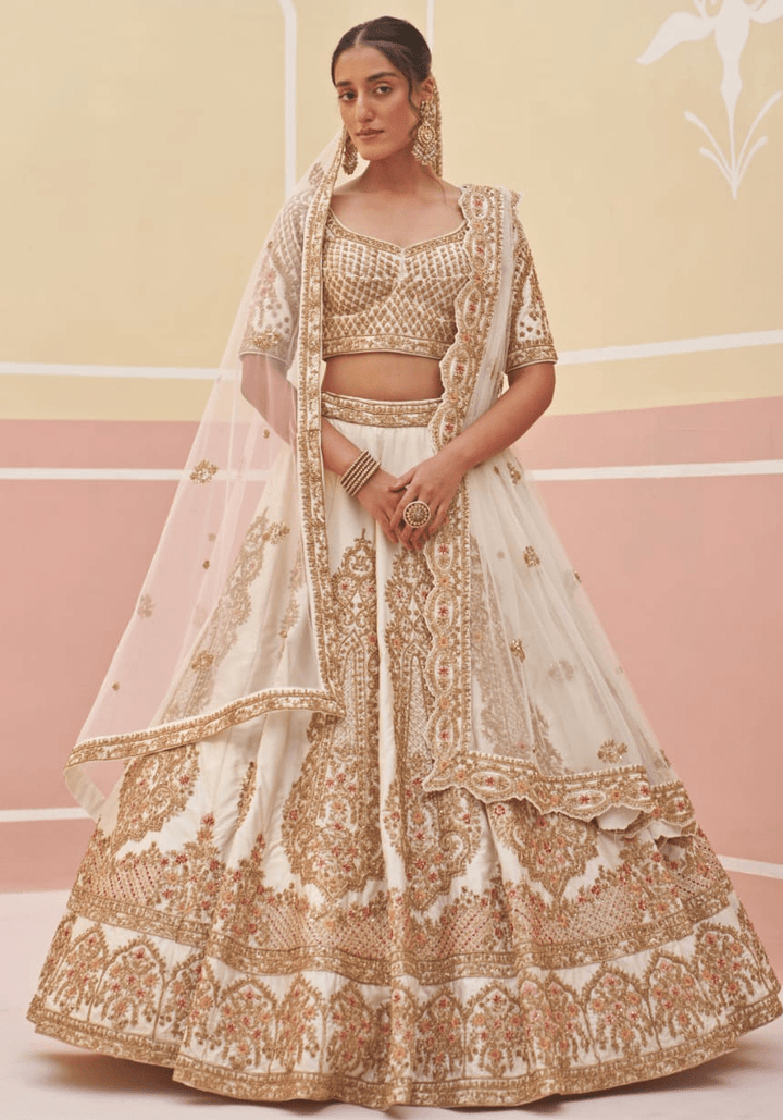 Ivory and Gold Embroidered Bridal Lehenga Angad Singh - Fabilicious Fashion