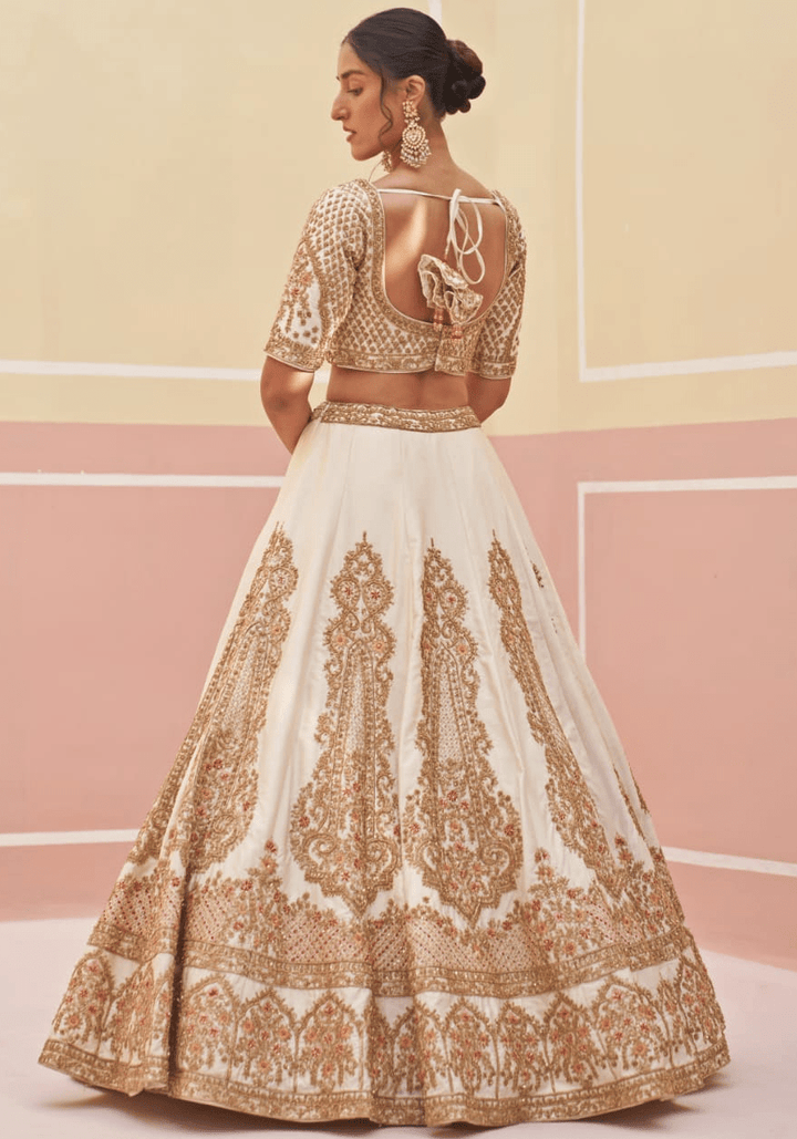 Ivory and Gold Embroidered Bridal Lehenga Angad Singh - Fabilicious Fashion