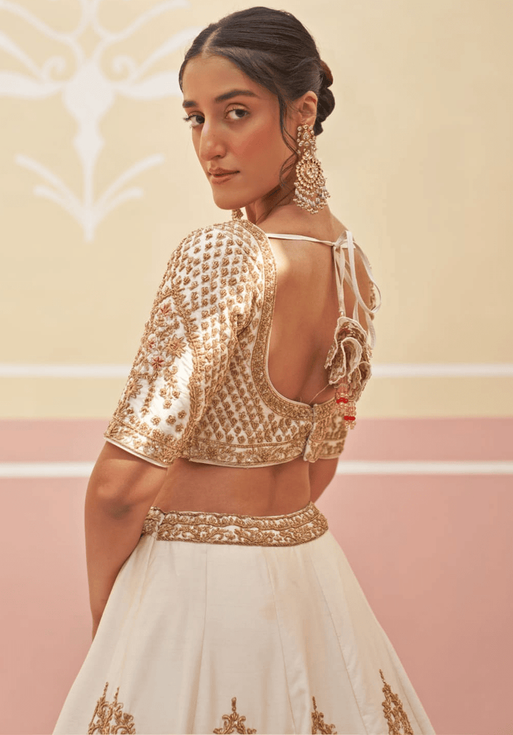 Ivory and Gold Embroidered Bridal Lehenga Angad Singh - Fabilicious Fashion
