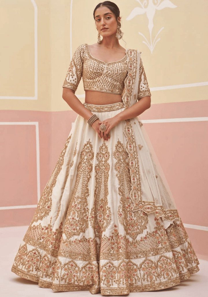 Ivory and Gold Embroidered Bridal Lehenga Angad Singh - Fabilicious Fashion