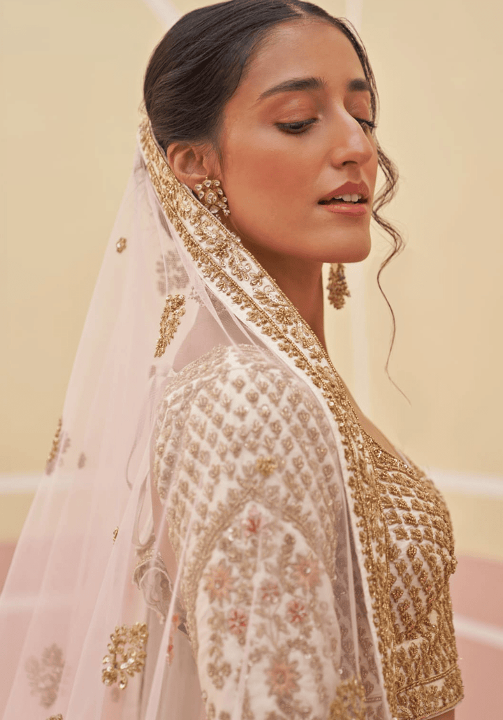 Ivory and Gold Embroidered Bridal Lehenga Angad Singh - Fabilicious Fashion