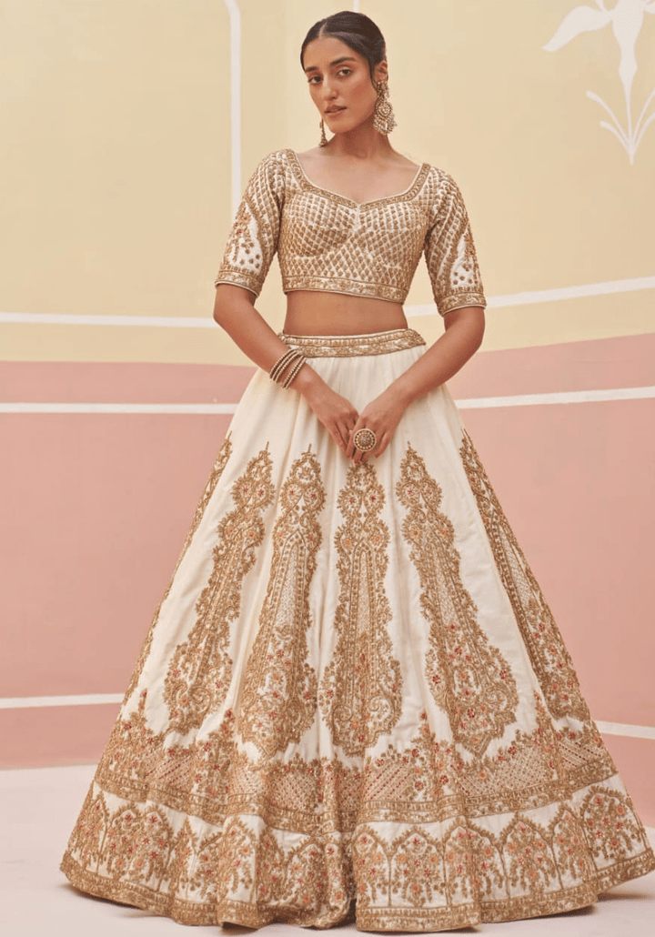 Ivory and Gold Embroidered Bridal Lehenga Angad Singh - Fabilicious Fashion