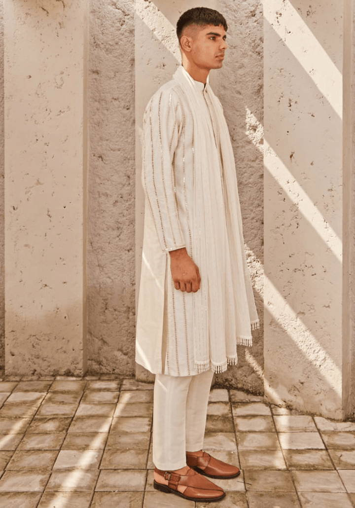Ivory And Gold Embroidered Kurta Set Nidhika Shekhar - Men - Fabilicious Fashion