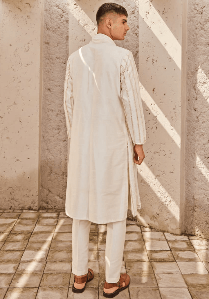 Ivory And Gold Embroidered Kurta Set Nidhika Shekhar - Men - Fabilicious Fashion