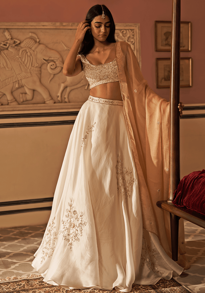 Ivory And Gold Organza Lehenga Set Zoon Tribe - Fabilicious Fashion