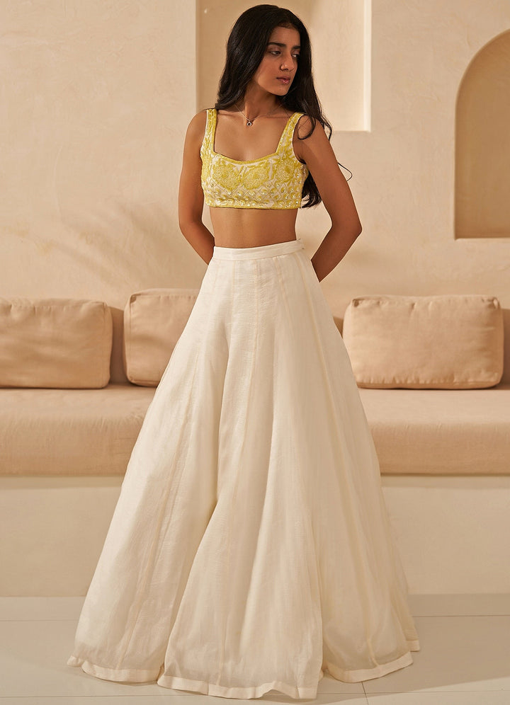 Ivory and Neon Embroidered Lehenga Set Zoontribe - Fabilicious Fashion