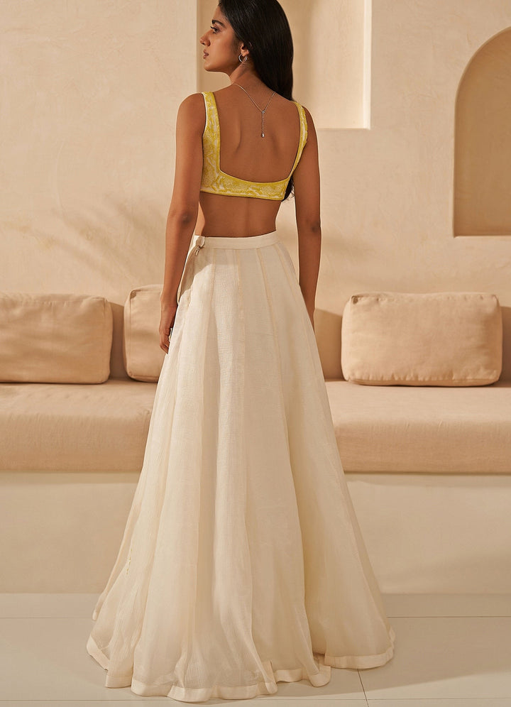 Ivory and Neon Embroidered Lehenga Set Zoontribe - Fabilicious Fashion