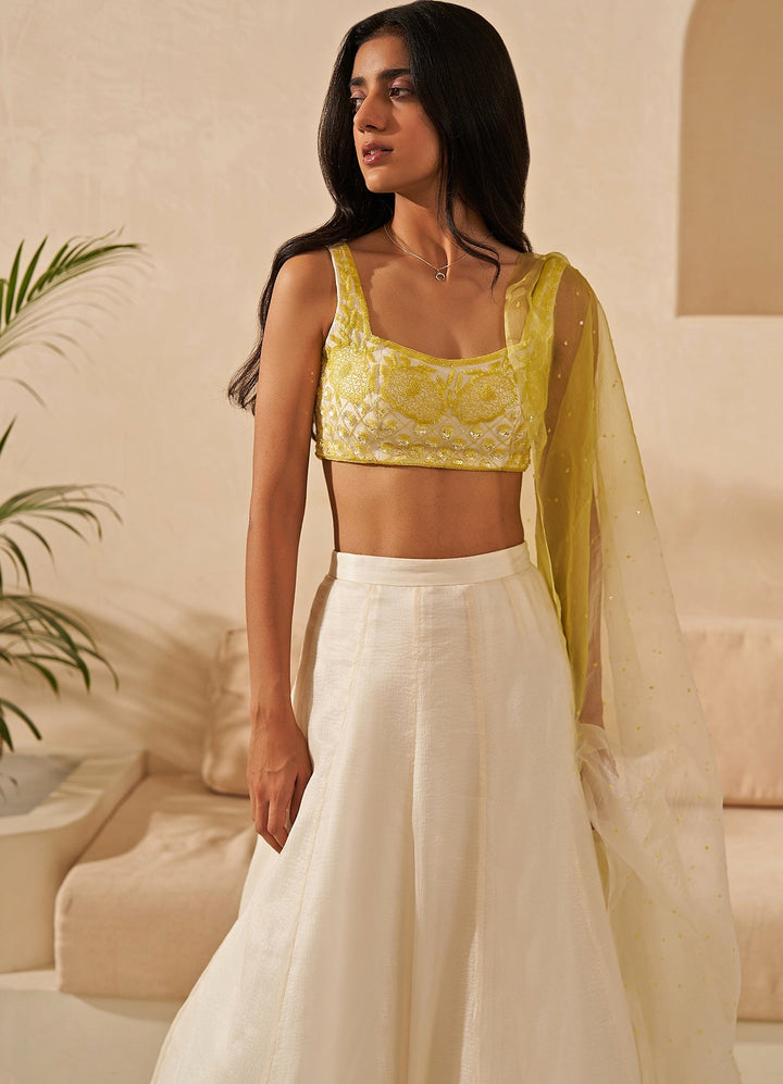 Ivory and Neon Embroidered Lehenga Set Zoontribe - Fabilicious Fashion