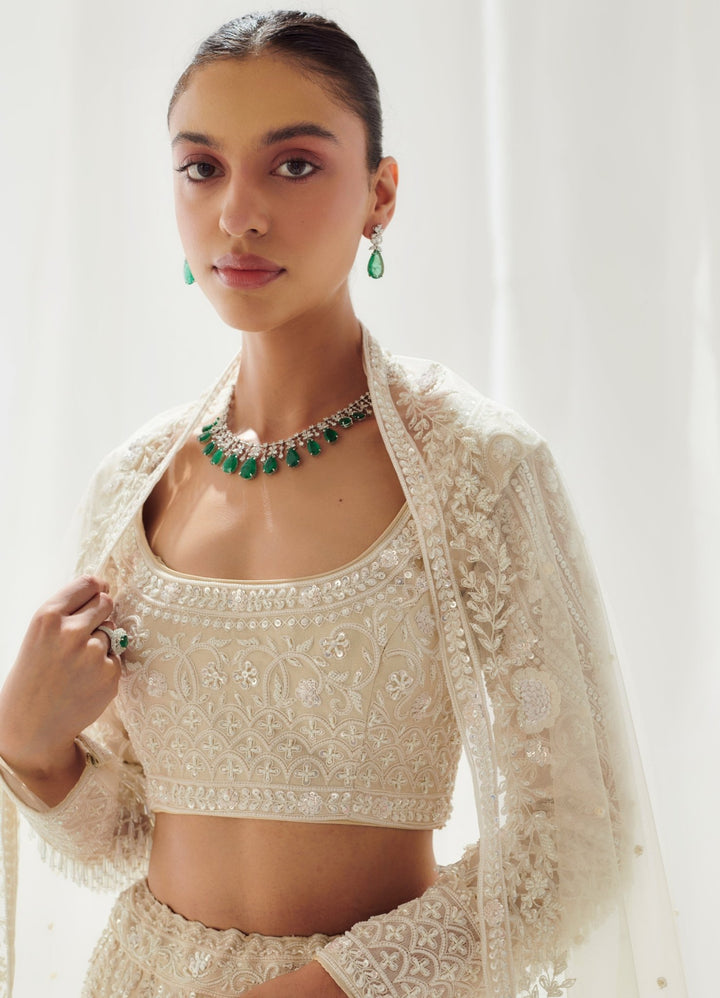 Ivory Embellished Organza Lehenga Set With Net Dupatta Suhino - Fabilicious Fashion