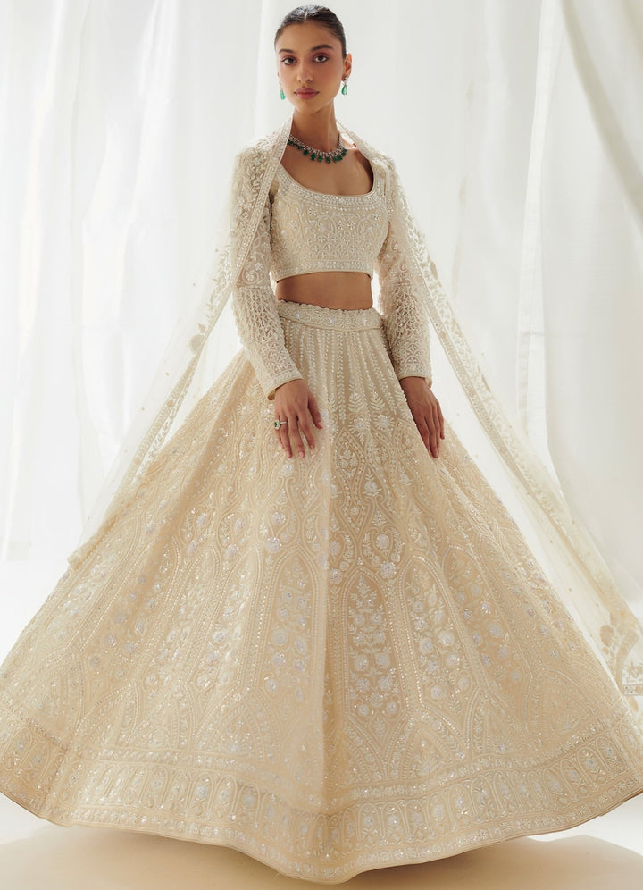Ivory Embellished Organza Lehenga Set With Net Dupatta Suhino - Fabilicious Fashion