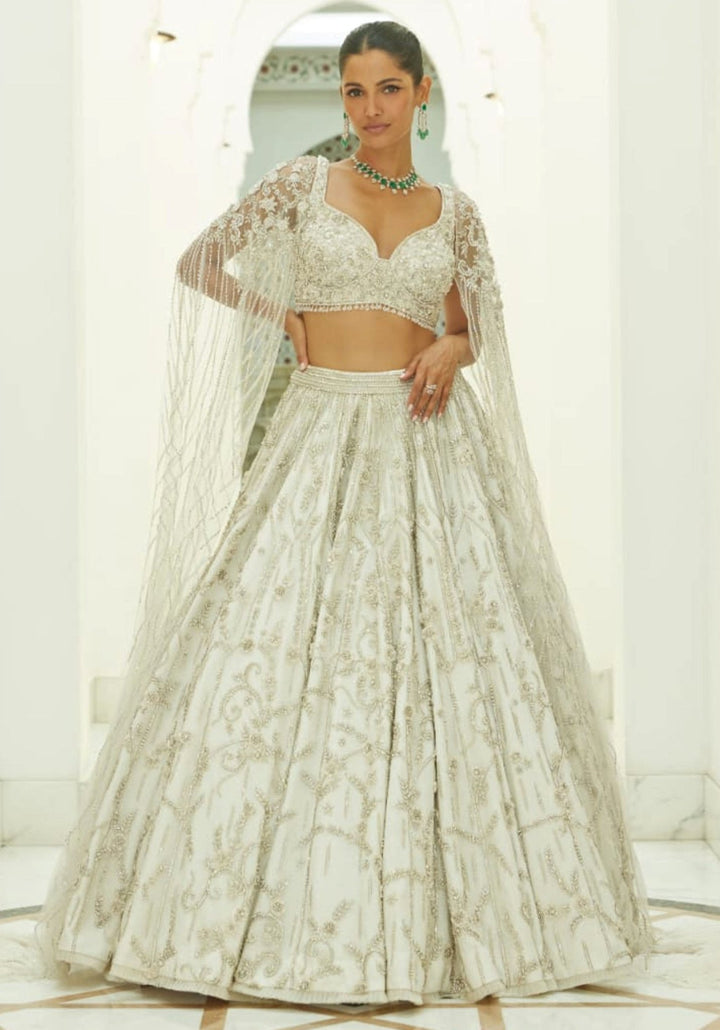Ivory Embroidered Bridal Lehenga Set Nitika Gujral - Fabilicious Fashion