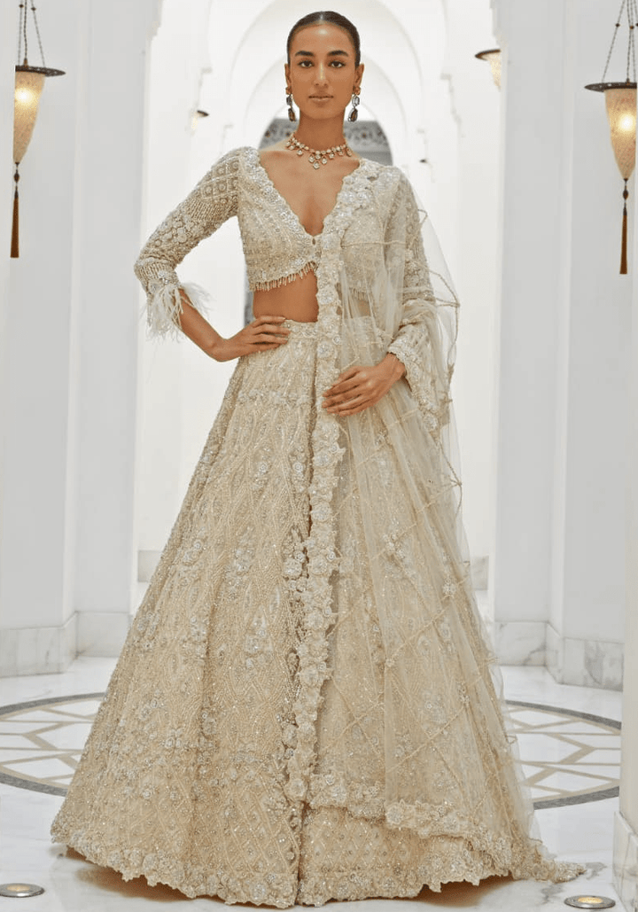 Ivory Embroidered Bridal Lehenga Set Nitika Gujral - Fabilicious Fashion