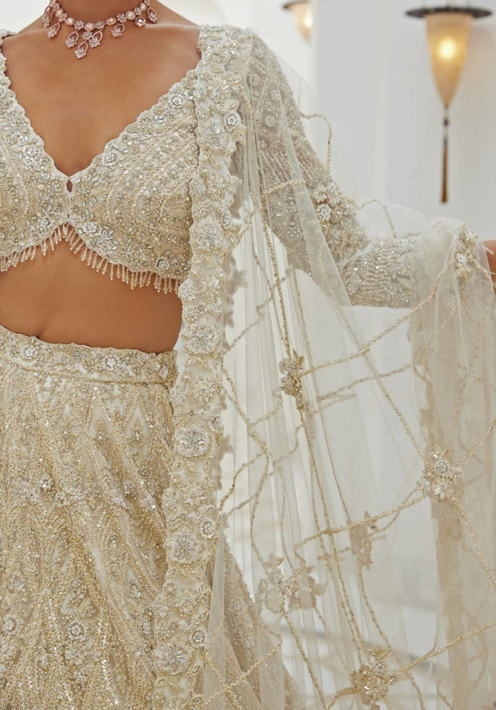 Ivory Embroidered Bridal Lehenga Set Nitika Gujral - Fabilicious Fashion