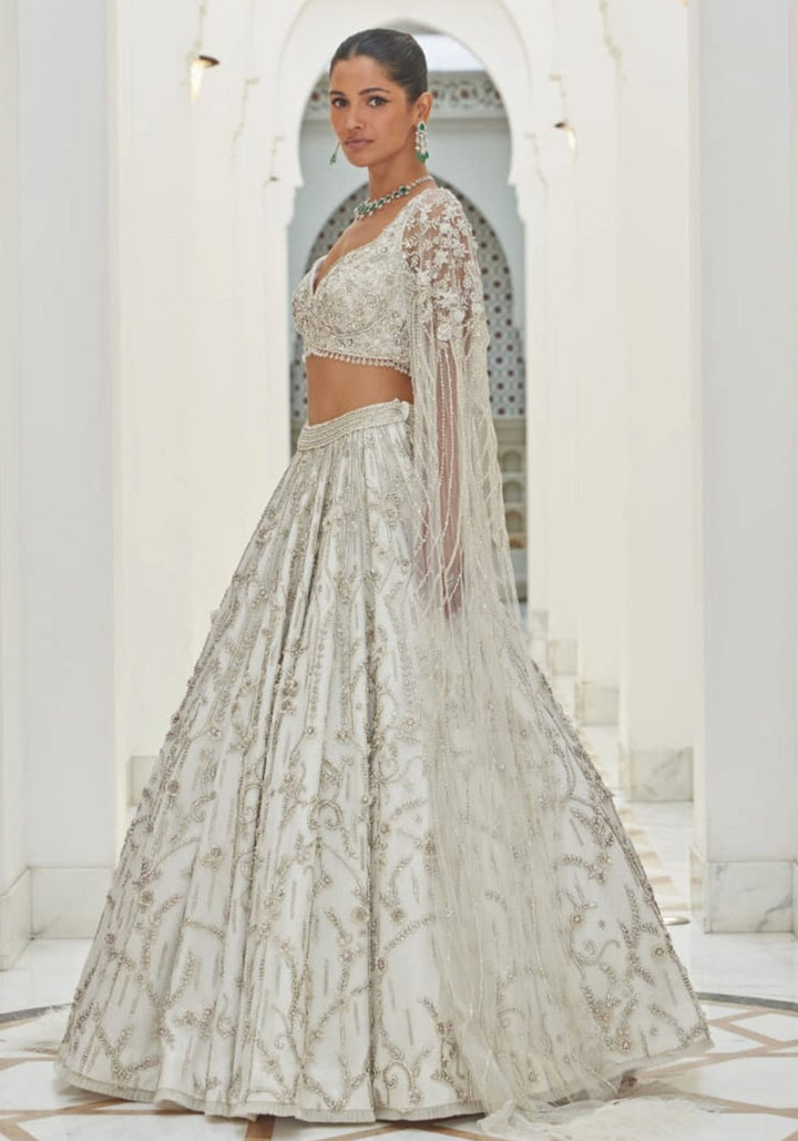 Ivory Embroidered Bridal Lehenga Set Nitika Gujral - Fabilicious Fashion