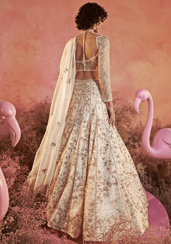 Ivory Embroidered Bridal Lehenga Set Parul Gandhi - Fabilicious Fashion