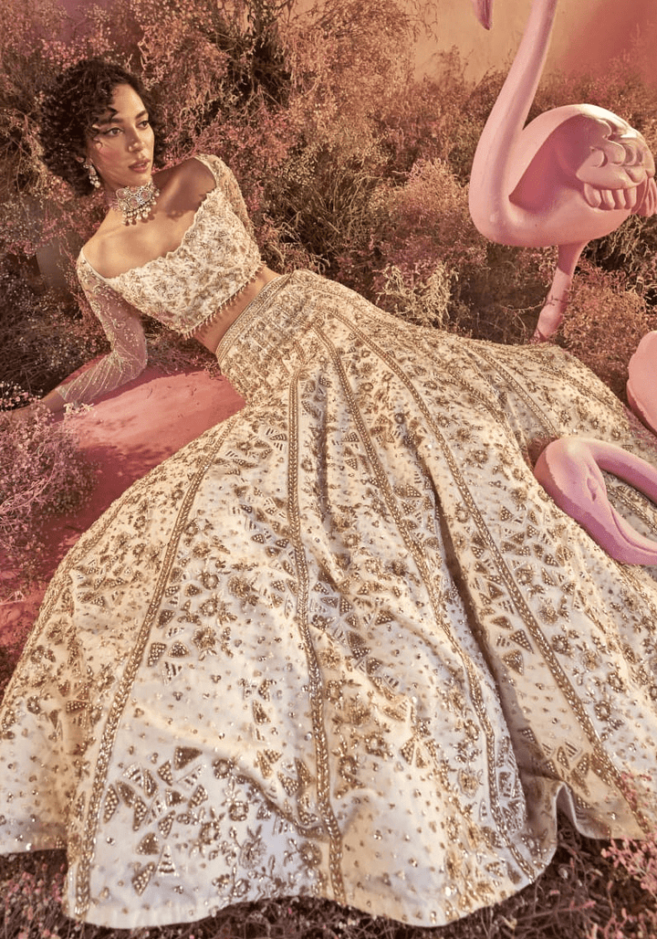 Ivory Embroidered Bridal Lehenga Set Parul Gandhi - Fabilicious Fashion
