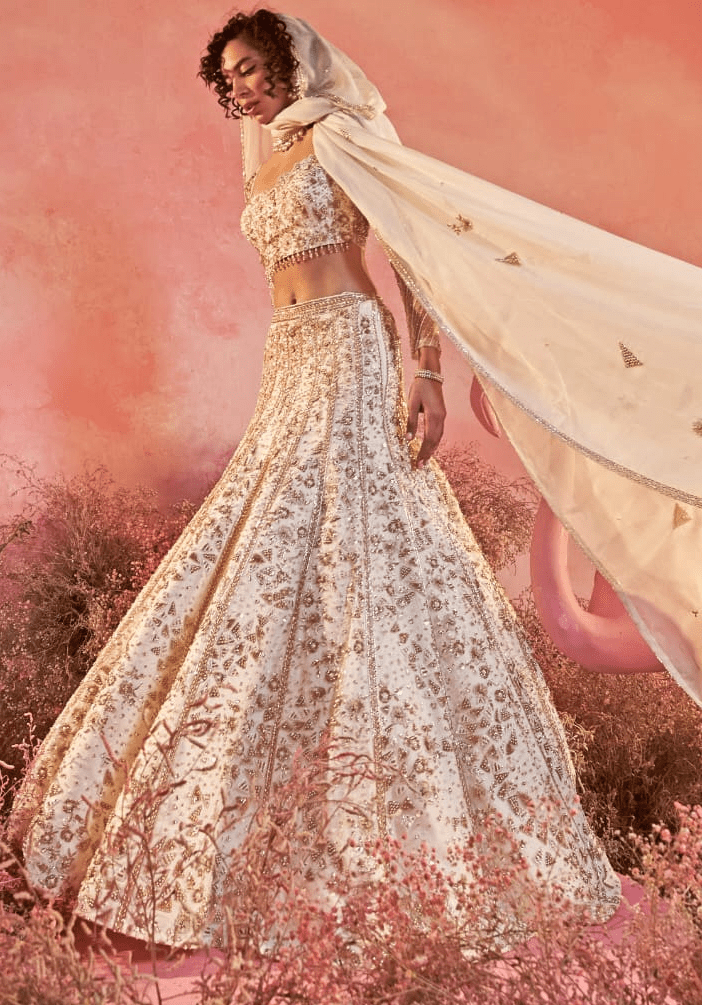 Ivory Embroidered Bridal Lehenga Set Parul Gandhi - Fabilicious Fashion