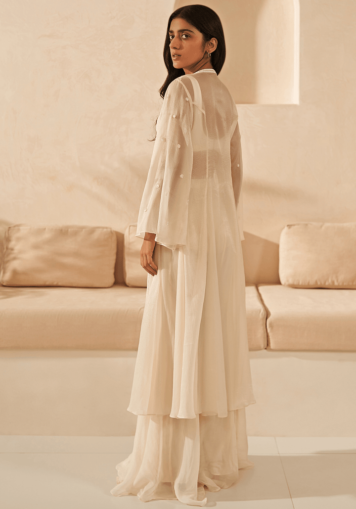 Ivory Embroidered Kurta Jacket Set Zoon Tribe - Fabilicious Fashion