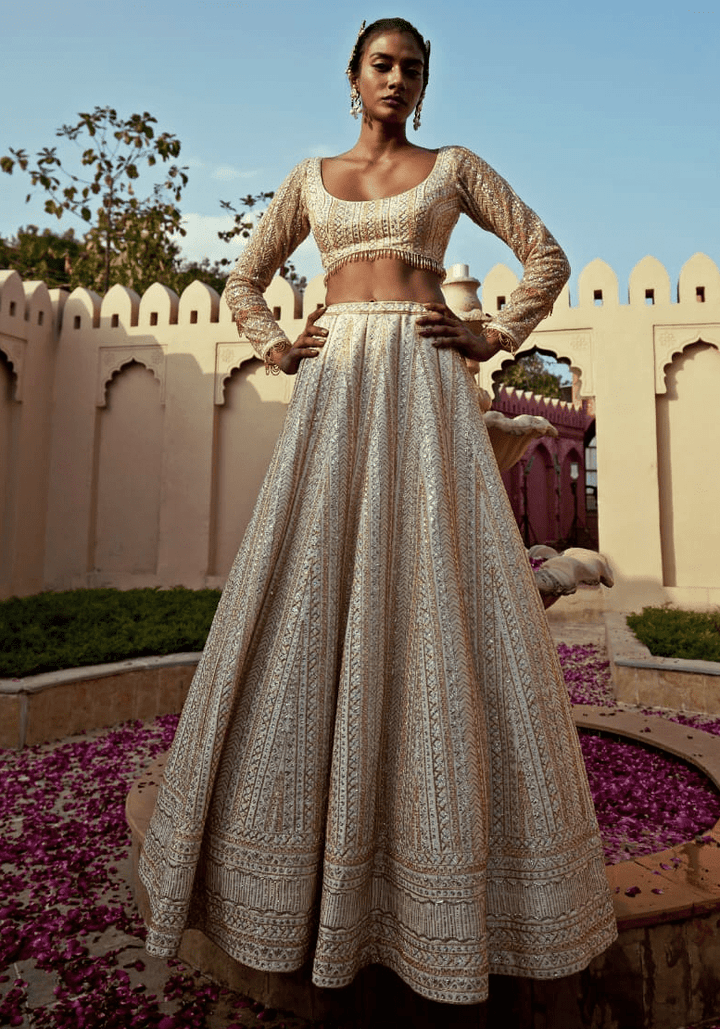 Ivory Embroidered Lehenga Set Chamee and Palak - Fabilicious Fashion