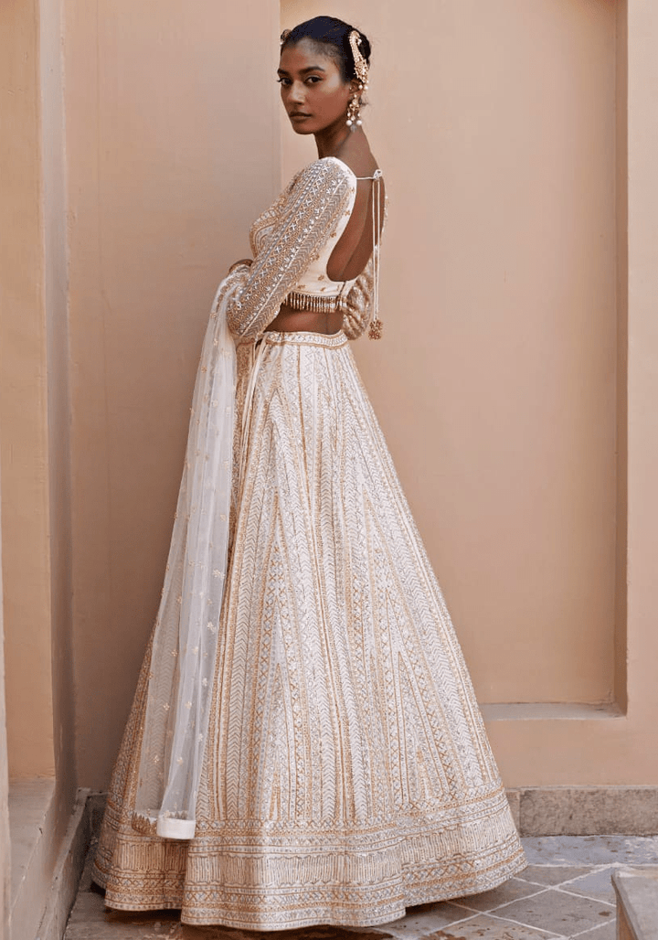 Ivory Embroidered Lehenga Set Chamee and Palak - Fabilicious Fashion