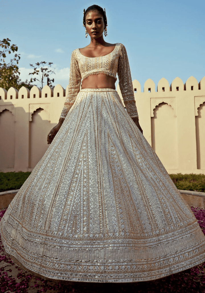 Ivory Embroidered Lehenga Set Chamee and Palak - Fabilicious Fashion
