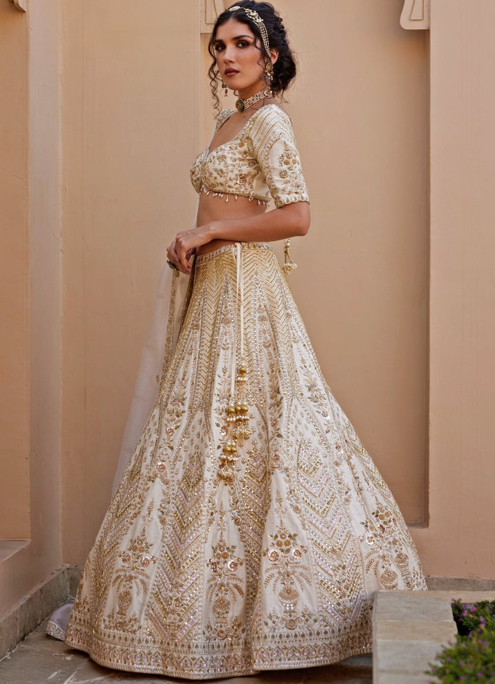 Ivory Embroidered Lehenga Set Chamee and Palak - Fabilicious Fashion