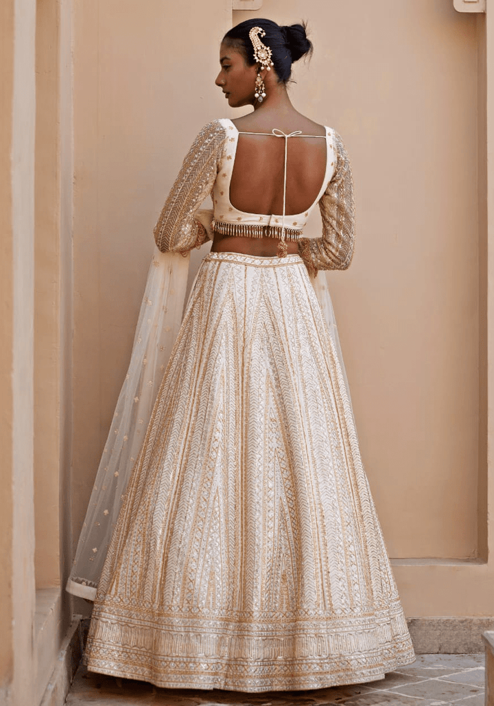 Ivory Embroidered Lehenga Set Chamee and Palak - Fabilicious Fashion