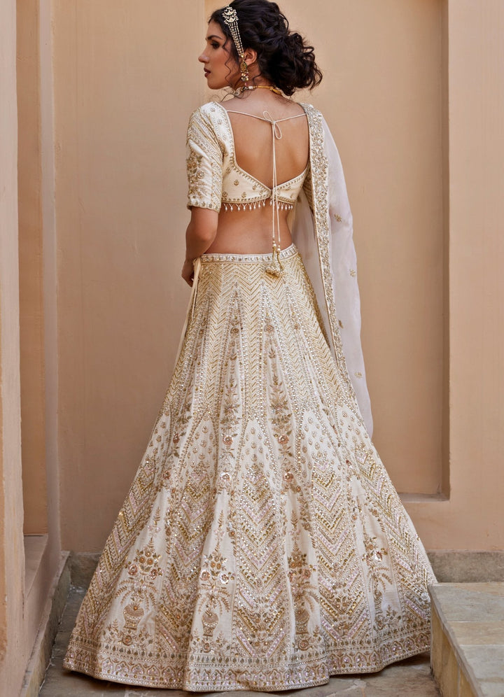 Ivory Embroidered Lehenga Set Chamee and Palak - Fabilicious Fashion