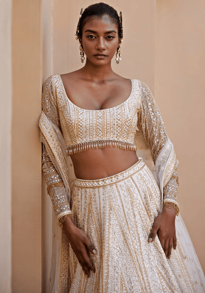 Ivory Embroidered Lehenga Set Chamee and Palak - Fabilicious Fashion