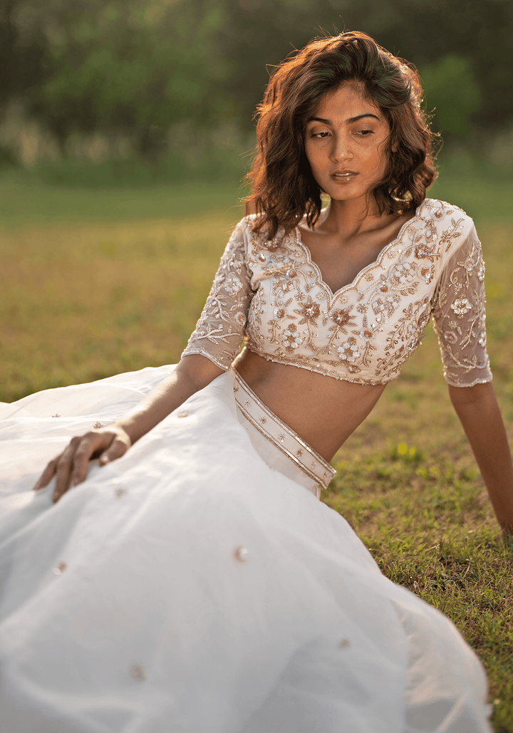 Ivory Embroidered Lehenga Set Zoon Tribe - Fabilicious Fashion